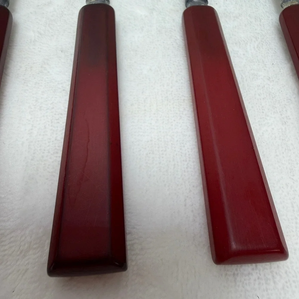 VTG Red Bakelite Handle Stainless Steel Spoons Set of 5‎ Mid-Century Art Deco